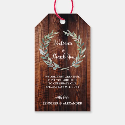 Rustic watercolor leaves wedding Welcome bag Gift Tags