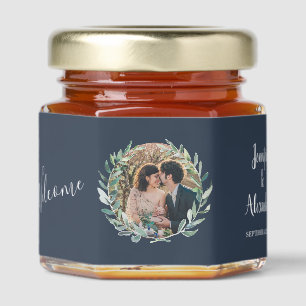 Rustic watercolor leaves welcome photo wedding honey jar favors