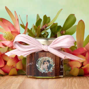Rustic watercolor leaves welcome photo wedding honey jar favors
