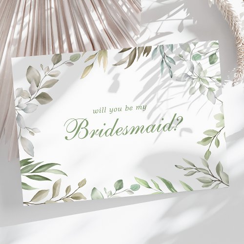 Rustic Watercolor Leaves Will You Be My Bridesmaid Invitation