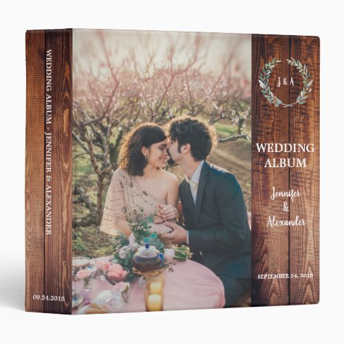 Rustic watercolor leaves wood Wedding album 3 Ring Binder