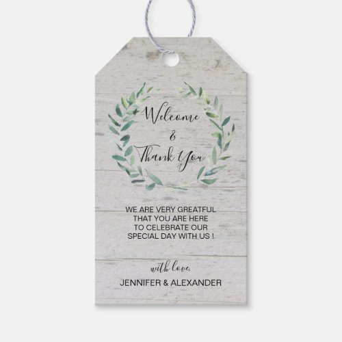Rustic watercolor leaves wood wedding Welcome bag Gift Tags