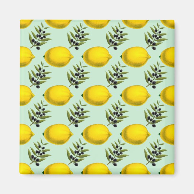 Rustic Watercolor Lemon and Olives Pattern  Magnet (Front)