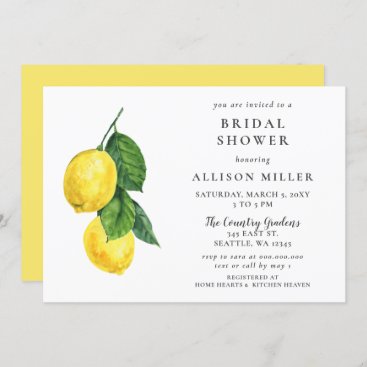 Rustic Watercolor Lemon Bridal Shower Invitation