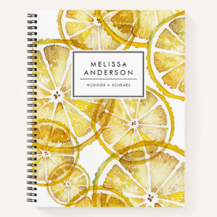 Rustic Watercolor Lemon Slices Pattern Custom Notebook