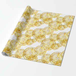 Rustic Watercolor Lemon Slices Pattern Wrapping Paper