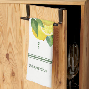 Rustic Watercolor Lemon– Vintage Aesthetic Citrus Kitchen Towel