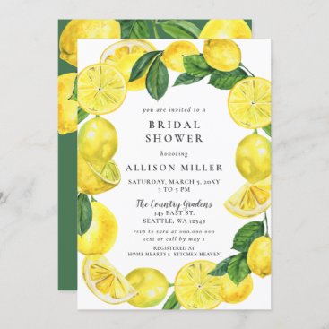 Rustic Watercolor Lemon Wreath Bridal Shower Invitation