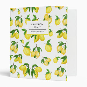 Rustic Watercolor Lemons and Greenery Pattern  3 Ring Binder