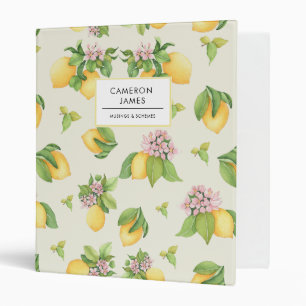 Rustic Watercolor Lemons and Greenery Pattern  3 Ring Binder