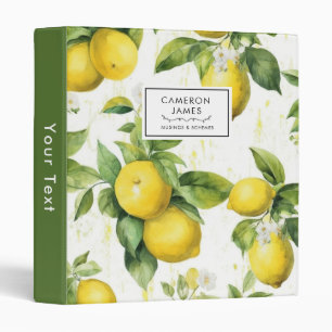 Rustic Watercolor Lemons and Greenery Pattern  3 Ring Binder