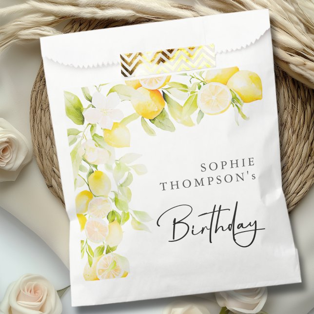 Rustic watercolor lemons birthday favor bag (Creator Uploaded)