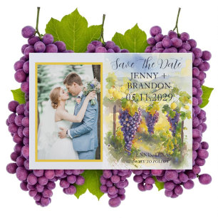 Rustic Watercolor Lemons Grapes Vineyard Photo Save The Date