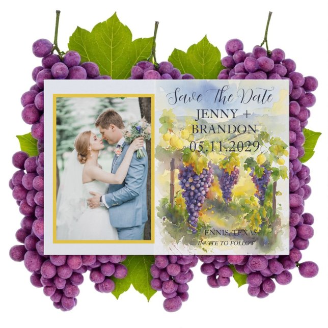 Rustic Watercolor Lemons Grapes Vineyard Photo  Save The Date (Creator Uploaded)