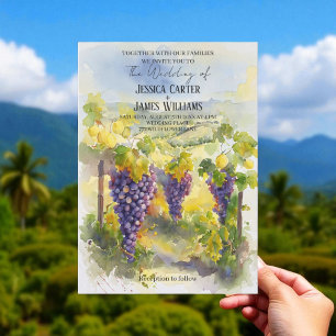 Rustic Watercolor Lemons Grapes Vineyard Wedding Invitation