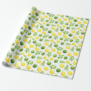 Rustic Watercolor Lemons Limes & Greenery Pattern Wrapping Paper