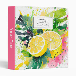Rustic Watercolor Lemons Splash 3 Ring Binder