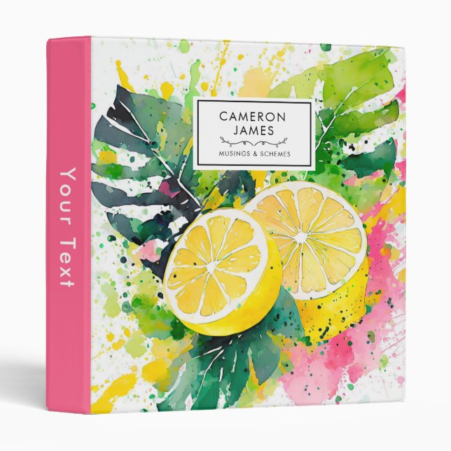Rustic Watercolor Lemons Splash  3 Ring Binder (Front/Spine)