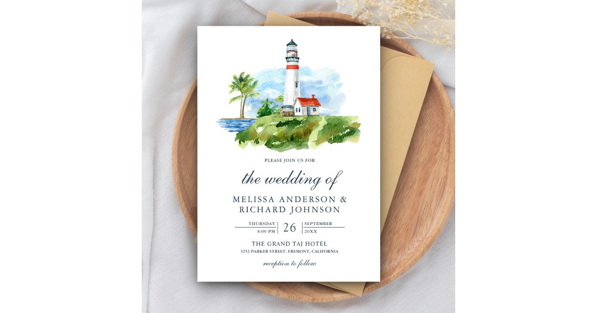 Rustic Watercolor Lighthouse Nautical Wedding Invitation | Zazzle