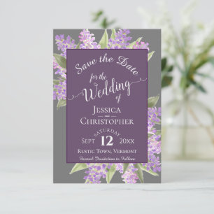 Rustic Watercolor Lilacs Calligraphy Gray Wedding  Save The Date
