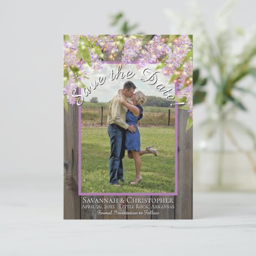 Rustic Watercolor Lilacs on Wood Photo Wedding Save The Date