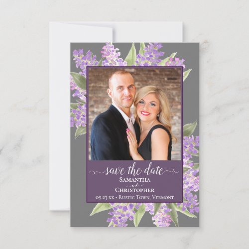 Rustic Watercolor Lilacs  Photo Gray Wedding Save The Date