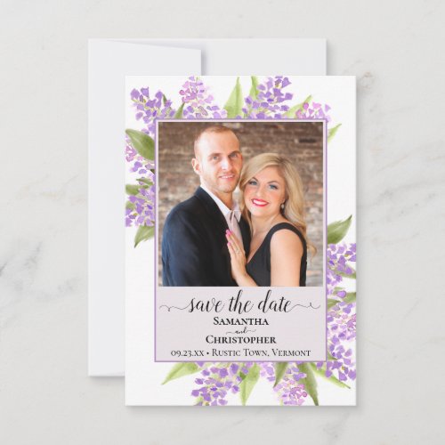 Rustic Watercolor Lilacs  Photo Lavender Wedding Save The Date