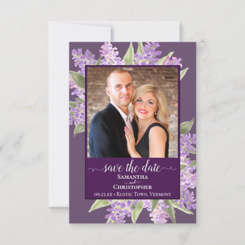 Rustic Watercolor Lilacs  Photo Purple Wedding Save The Date