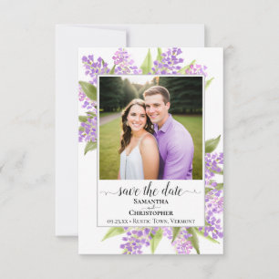 Rustic Watercolor Lilacs & Photo Simple Wedding Save The Date