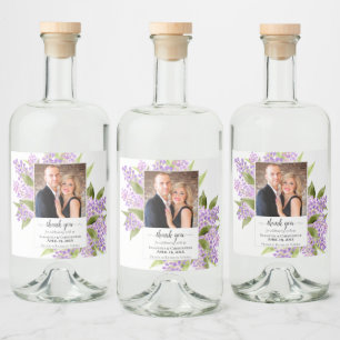 Rustic Watercolor Lilacs Photo Wedding Thank You Liquor Bottle Label