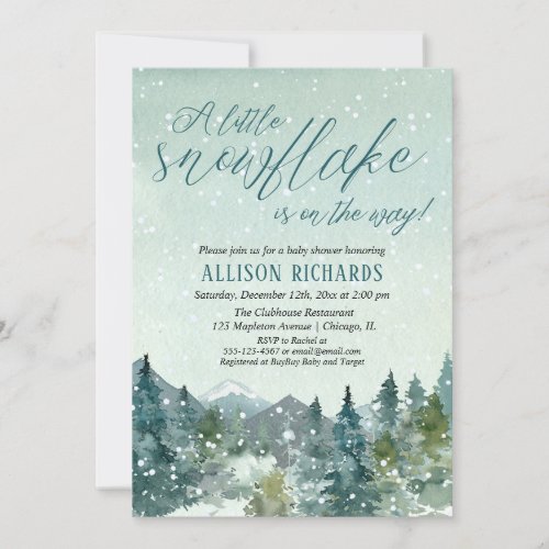 Rustic watercolor little snowflake baby shower invitation