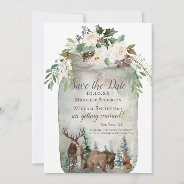 Rustic Watercolor Mason Jar Save the Date (Front)