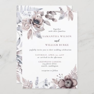 Rustic Watercolor Mauve Floral Botanical Wedding Invitation
