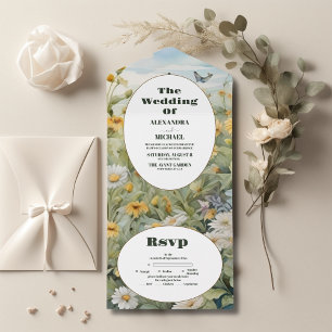 Rustic Watercolor Meadow Wedding All In One Invitation