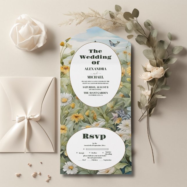 Rustic Watercolor Meadow Wedding All In One Invitation (Creator Uploaded)