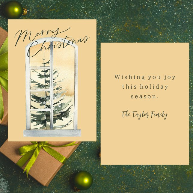 Rustic Watercolor Modern Christmas Tree Holiday Note Card (Creator Uploaded)