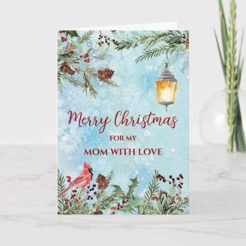 Rustic Watercolor Mom Merry Christmas Card