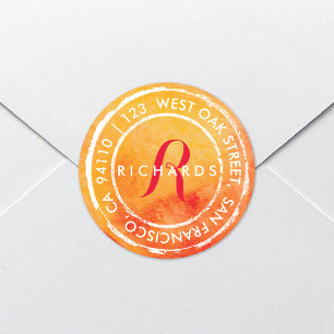 Rustic Watercolor Monogram Round Address Label
