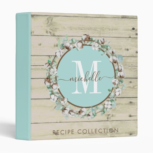 Rustic Watercolor Monogram Wreath Kitchen Recipe 3 Ring Binder