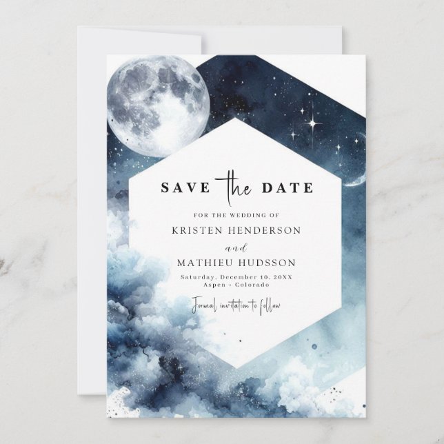 Rustic Watercolor Moonlit Wedding Save The Date (Front)