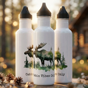 Rustic Watercolor Moose Forest Hiking Stainless Steel Water Bottle