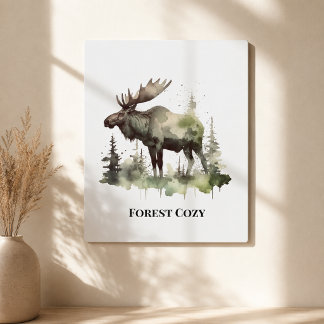 Rustic Watercolor Mossy Forest Portrait Metal Print