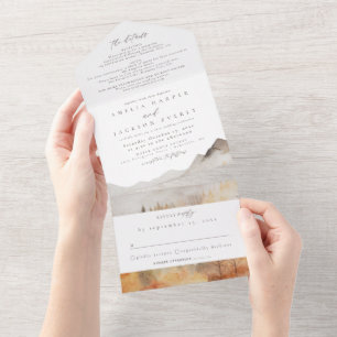 Rustic Watercolor Mountain All In One Invitation