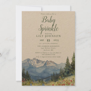 Rustic Watercolor Mountain Baby Shower Sprinkle Invitation