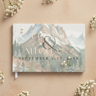 Rustic Watercolor Mountain Copper Brown Wedding Foil Guest Book