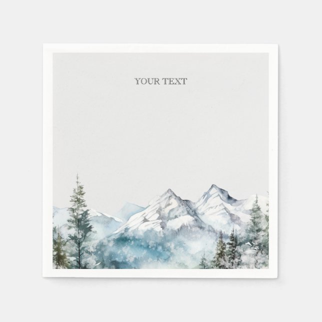 Rustic watercolor mountain custom napkins (Front)