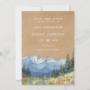 Rustic Watercolor Mountain Floral Photo Wedding Save The Date