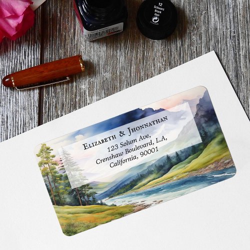 Rustic Watercolor Mountain Forest Return Address   Label