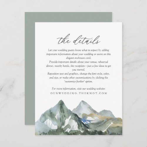 Rustic Watercolor Mountain Forest Wedding Details Enclosure Card