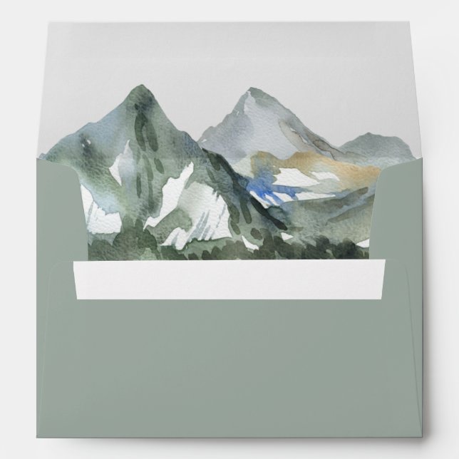 Rustic Watercolor Mountain Forest Wedding Envelope (Back (Bottom))